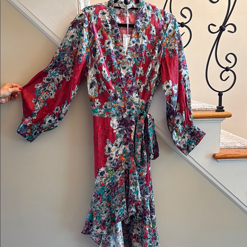 Women's Red Floral Wrap Dress with V-Neck
